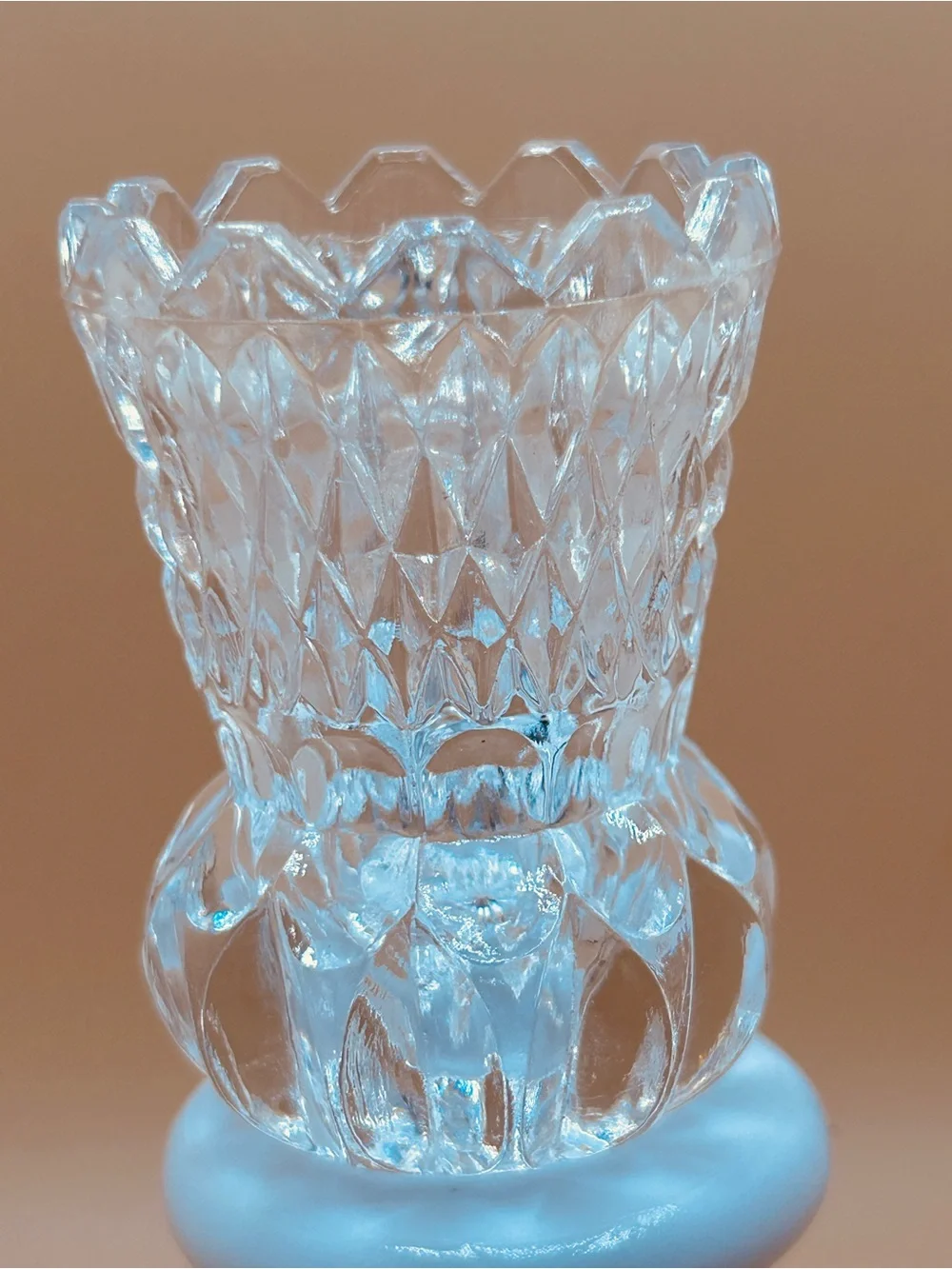 Vintage Toothpick Holder Or Bud Vase, Diamond Cut, Pineapple Pattern